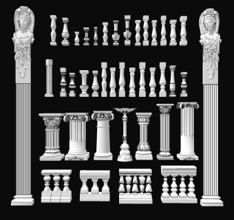 欧式罗马柱,宝瓶栏杆su草图模型下载