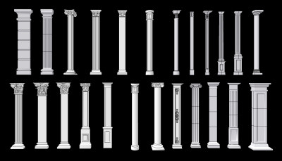欧式罗马柱柱头，柱子su草图模型下载
