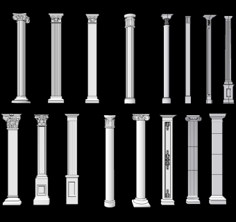 欧式罗马柱柱头，柱子su草图模型下载