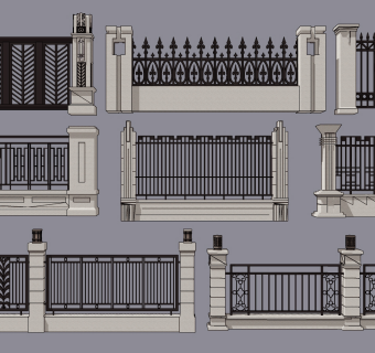 欧式铁艺围栏栏杆,护栏院墙su草图模型下载