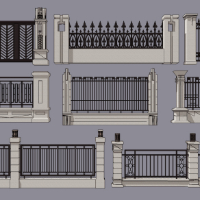 欧式铁艺围栏栏杆,护栏院墙su草图模型下载