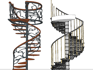 欧式现代铁艺旋转楼梯组合su草图模型下载