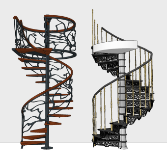 欧式现代铁艺旋转楼梯组合su草图模型下载