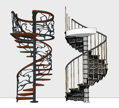 欧式现代铁艺旋转楼梯组合su草图模型下载