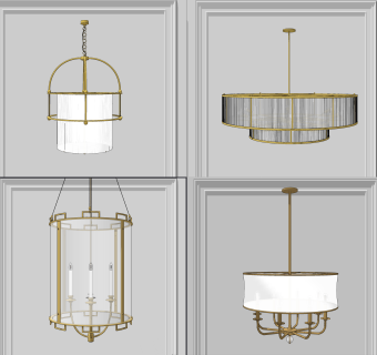 现代轻奢美式铁艺吊灯su草图模型下载