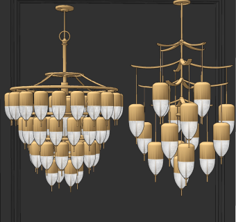 现代轻奢多层吊灯su草图模型下载