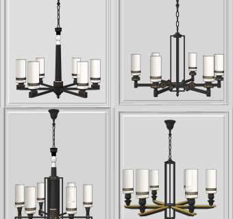 新中式轻奢烛台铁艺吊灯su草图模型下载