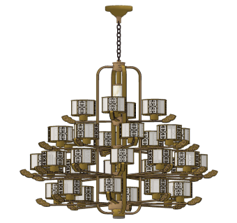 新中式轻奢多层铁艺吊灯su草图模型下载