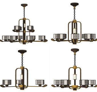 新中式轻奢金属铁艺吊灯su草图模型下载