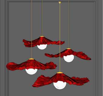 现代荷叶艺术创意吊灯su草图模型下载