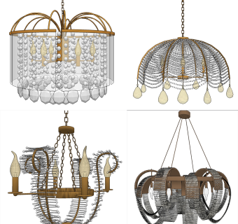 美式轻奢水晶吊灯su草图模型下载