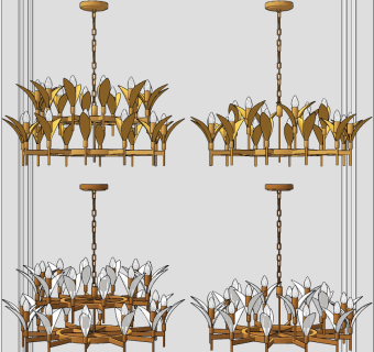 现代金属多头吊灯su草图模型下载