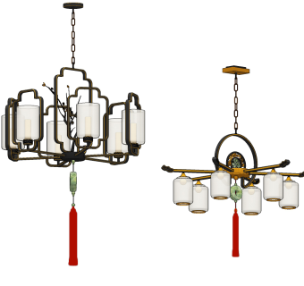 新中式仿古禅意铁艺吊su草图模型下载