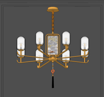 新中式轻奢多头吊灯su草图模型下载