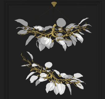 现代轻奢水晶叶片树叶装饰吊灯su草图模型下载