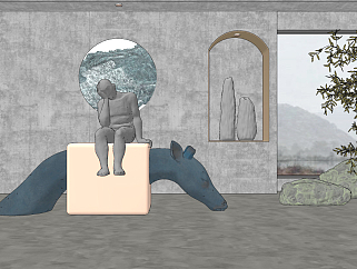 现代长颈鹿人物<em>雕塑</em>,墙饰,石头su草图模型下载