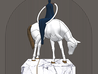 现代<em>抽象人物</em>骑马雕塑su草图模型下载
