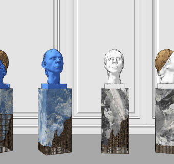 欧式人头雕塑，雕像摆台摆件su草图模型下载