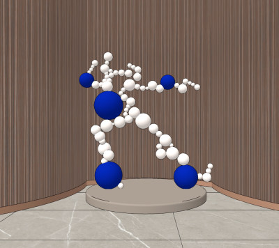 现代艺术球形抽象人物雕塑su草图模型下载
