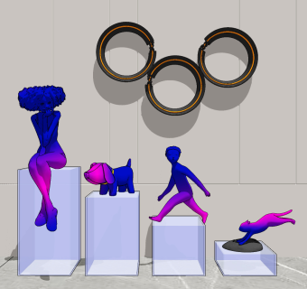 现代人物雕塑,墙饰su草图模型下载