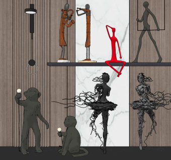 现代抽象金属演奏音乐人物雕塑摆件su草图模型下载