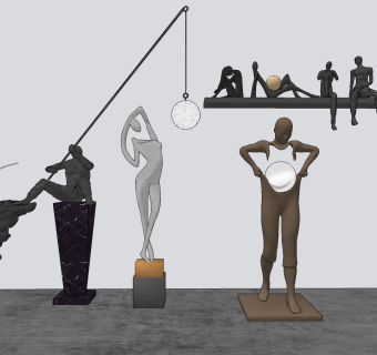 现代抽象金属人物雕塑,落地灯摆件su草图模型下载