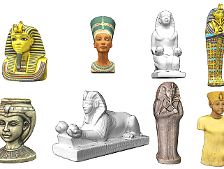 现代<em>埃及</em>法老狮身人面雕塑su草图模型下载