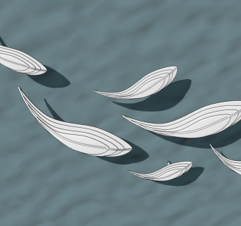 现代金属抽象鱼雕塑摆件，水景su草图模型下载