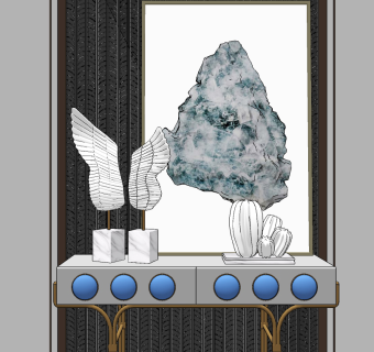 现代石头，翅膀雕塑，摆件，摆台su草图模型下载