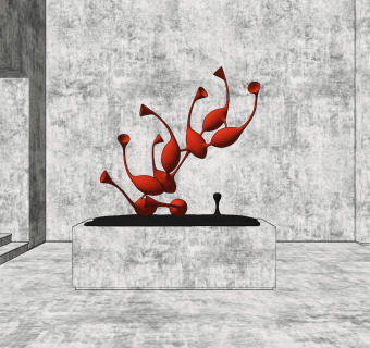 现代抽象鱼群，鱼雕塑摆件su草图模型下载