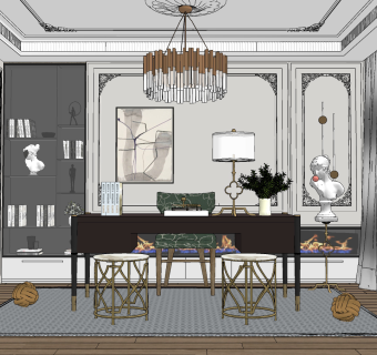 法式书房,su草图模型下载