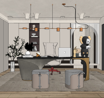 现代简约书房su草图模型下载