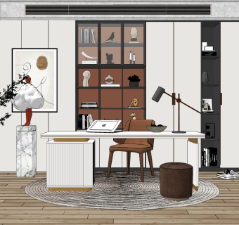 现代书房su草图模型下载