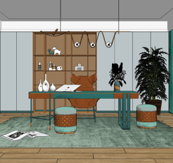 现代简约书房su草图模型下载