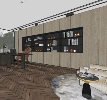 现代轻奢书房su草图模型下载