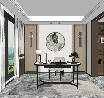 新中式书房su草图模型下载