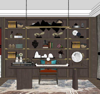 新中式书房su草图模型下载