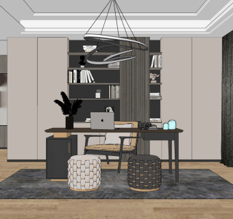 现代简约书房,su草图模型下载