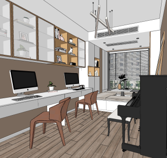 现代榻榻米钢琴房书房su草图模型下载