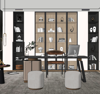 现代书房su草图模型下载