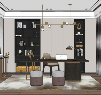 现代简约书房su草图模型下载