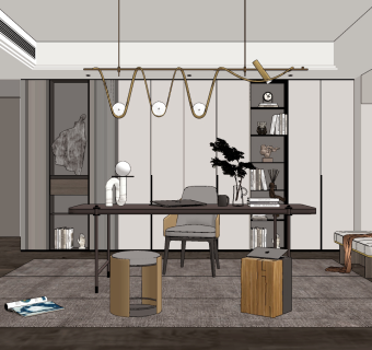 现代书房su草图模型下载