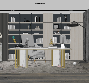 现代书房su草图模型下载