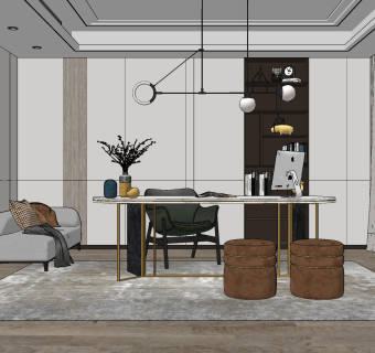 现代书房su草图模型下载