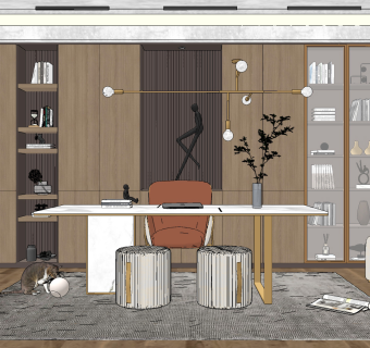 现代轻奢书房su草图模型下载