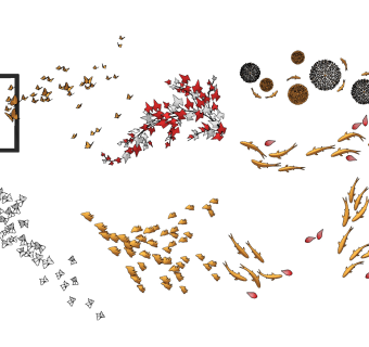 现代蝴蝶枫叶鱼墙饰挂件su草图模型下载