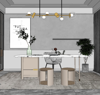 现代书房su草图模型下载