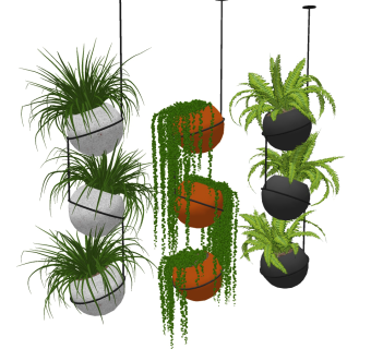 现代吊篮绿植盆栽su草图模型下载