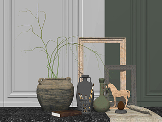 现代花瓶相框雕塑摆件陶罐笔筒、相框、画框、马 su草图模型下载