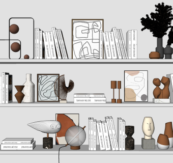 现代书籍花瓶饰品摆件、挂画、台灯雕塑 su草图模型下载